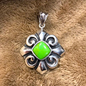 Vintage BARSE Byzantine Green Turquoise Sterling Silver Pendant